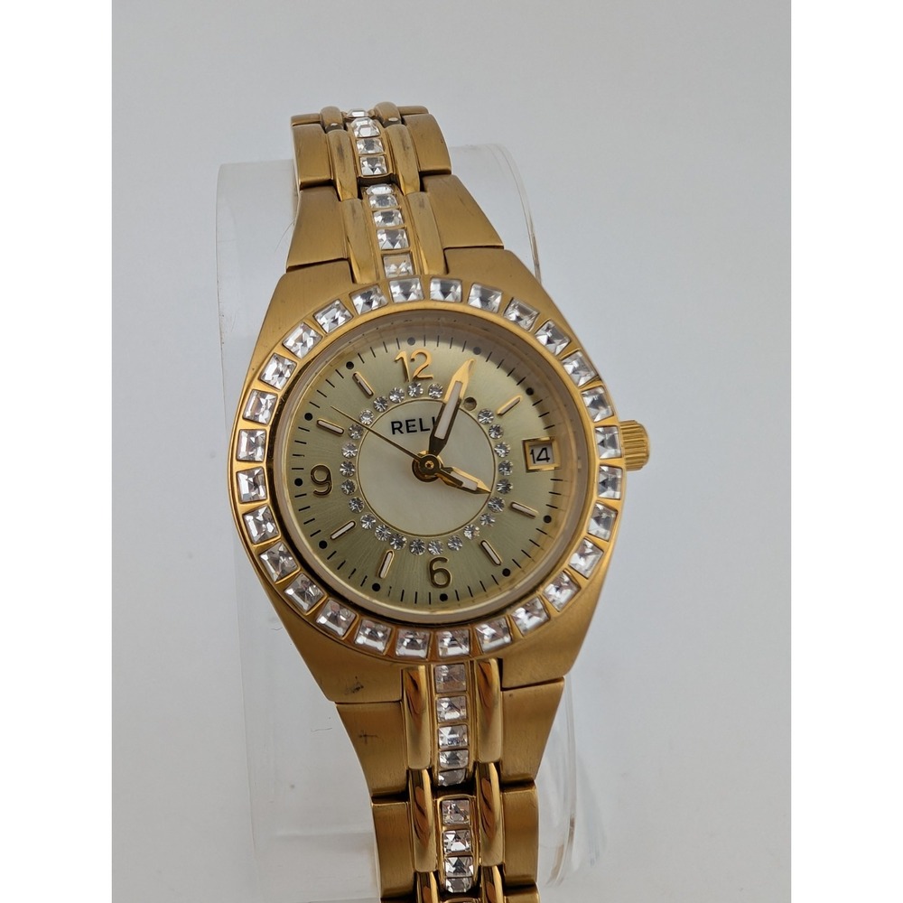 Relic by Fossil  Women's Gold Tone Crystals Watch ZR11778 6.5" Band- New Battery